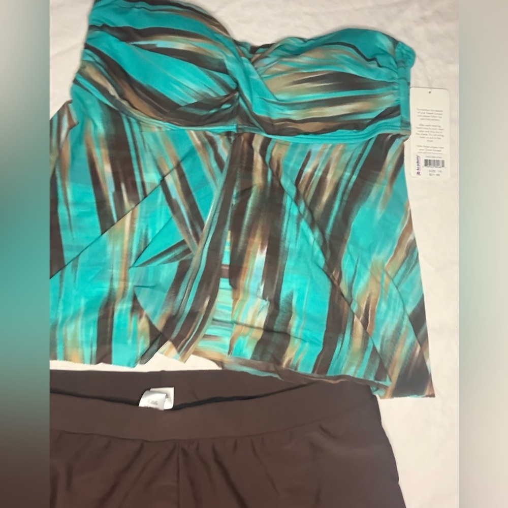 Turquoise and Brown Strapless Top